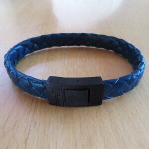 Saks Fifth Avenue dark blue braided leather men's bracelet - 8" long - Unisex